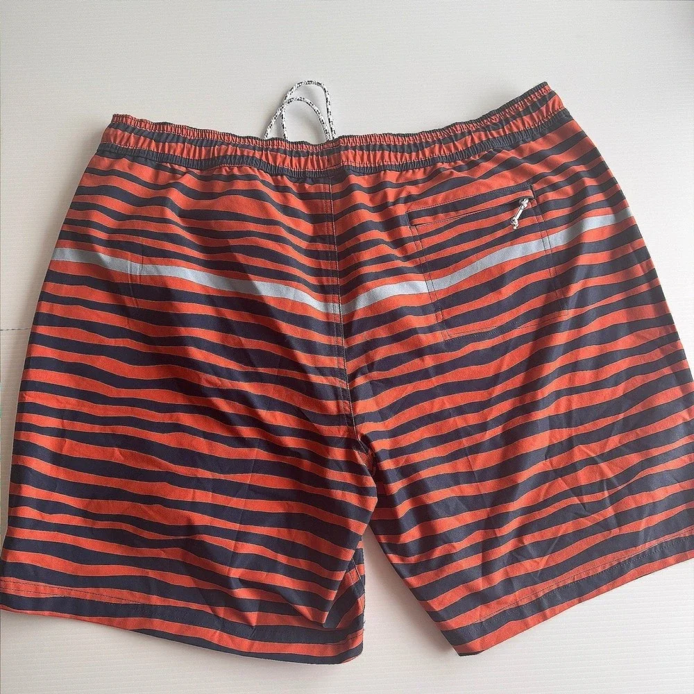 LL Bean Mens Striped‎ Board Shorts Swim Trunks Orange Navy Blue XL  Beach